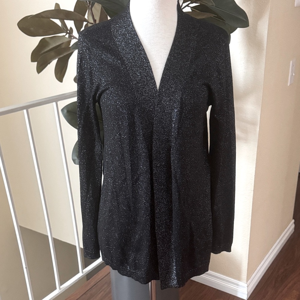 BOLD Elements Open Front Cardigan Black With Silver Shimmer Women's Sweater M